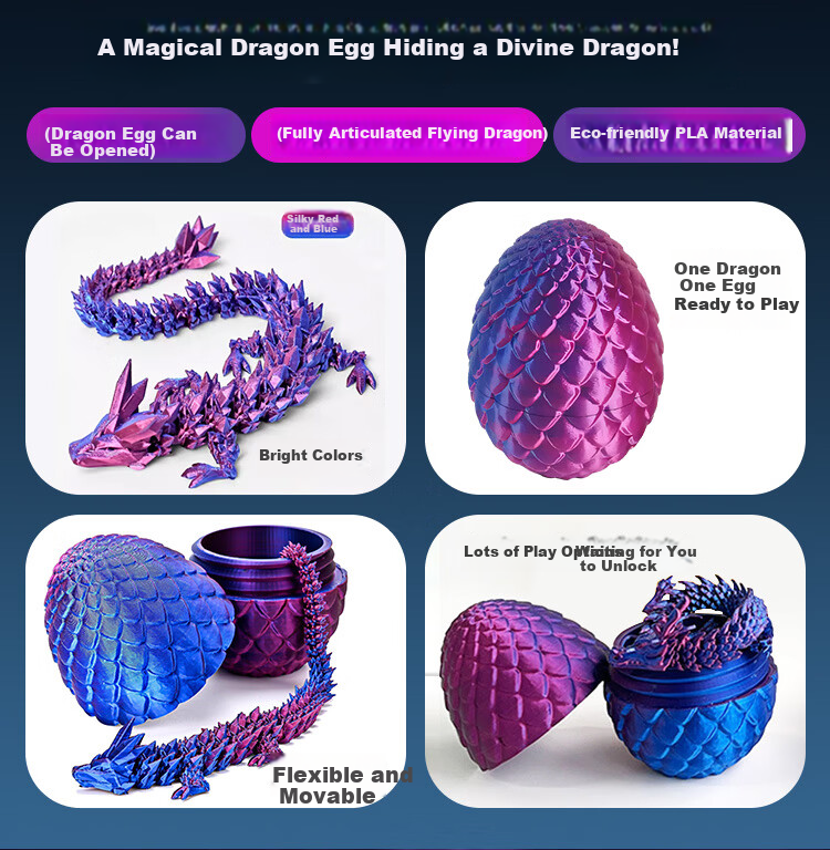 Baili Frost 3D Printed Dragon Egg Dinosaur Egg Toy Ornament Educational Early Learning Toy for Kids Boys and Girls Children's Day Gift 3