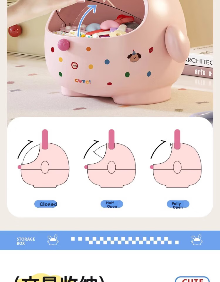 JiaDu Desktop Storage Box with Lid Large Capacity Dustproof Children's Hair Accessories Snack Stationery Cute Storage Bucket Display Rack 7