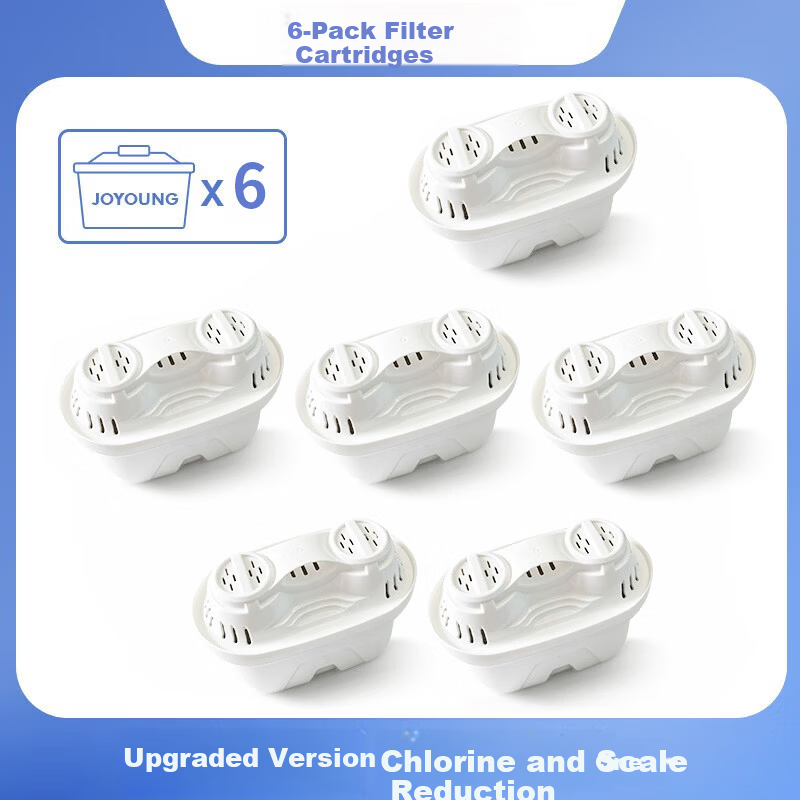 Joyoung Water Purifier Pitcher Kitchen Water Filter Pitcher Chlorine Removal Scale Reduction Filter Cartridge F5 Six-Pack Compatible with JYW-RB102/B05E/B02 1