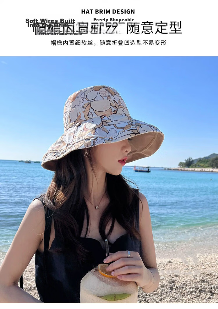 Xueqiman Double-Sided Sunshade Fisherman Hat for Women, UV Protection, Spring and Summer Outdoor Travel, Face-Covering Wide Brim, Foldable Sun Hat 3