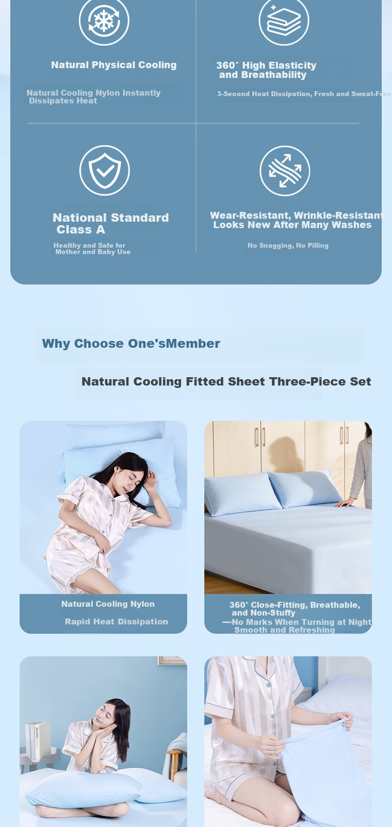 No.1 Membership Store 100% Cool Satin Fitted Sheet Bed Three-Piece Set Summer Ice Silk Mattress Protector 2