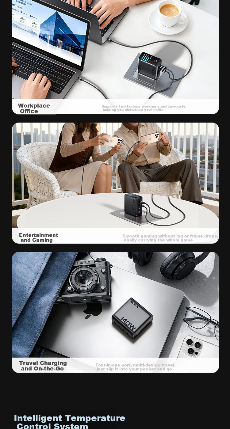 Hichain Hechang 140W GaN Display Charger Set Type-C Fast Charge PD100W Charger Compatible with iPhone 17 Xiaomi Huawei Smartphones and Laptops 6