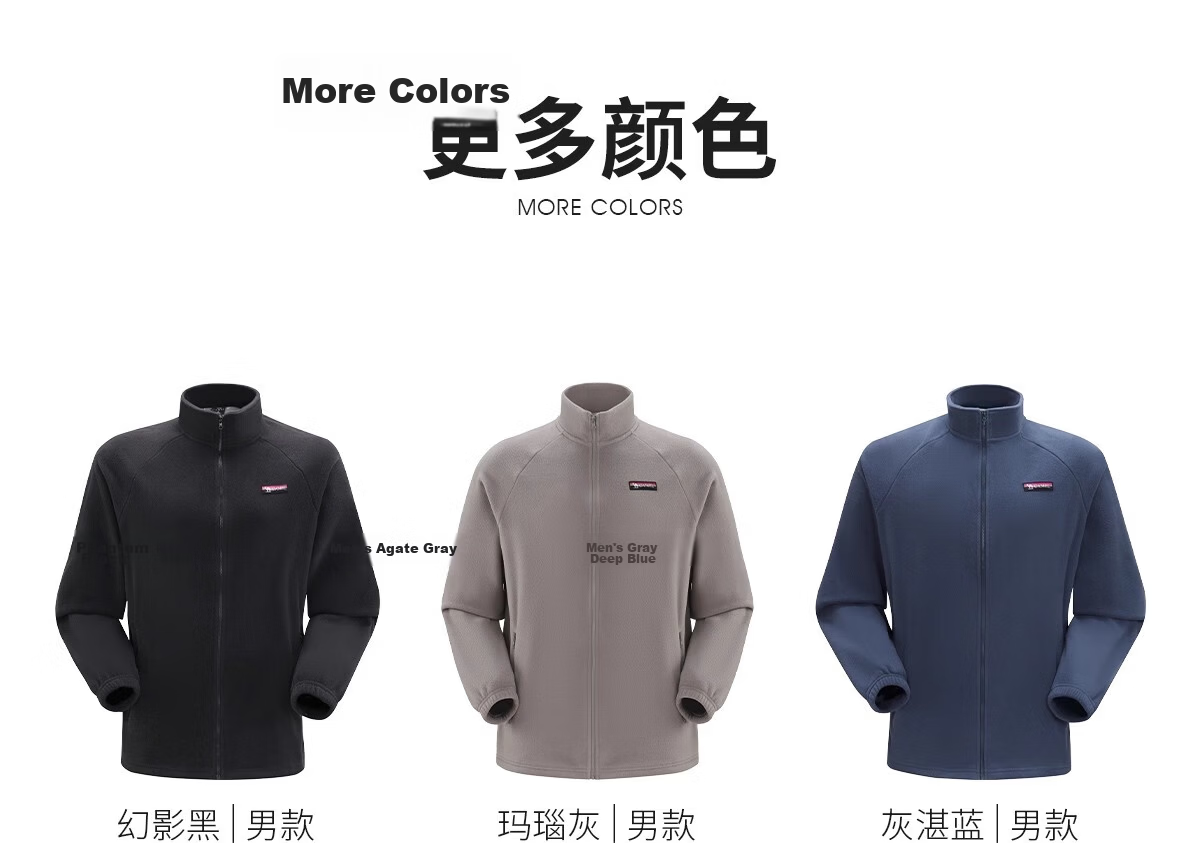 CAMEL Women's Stand Collar Fleece Jacket Double-Sided Plush Warm Anti-Static Hiking Windproof Polar Fleece Coat Men's 13