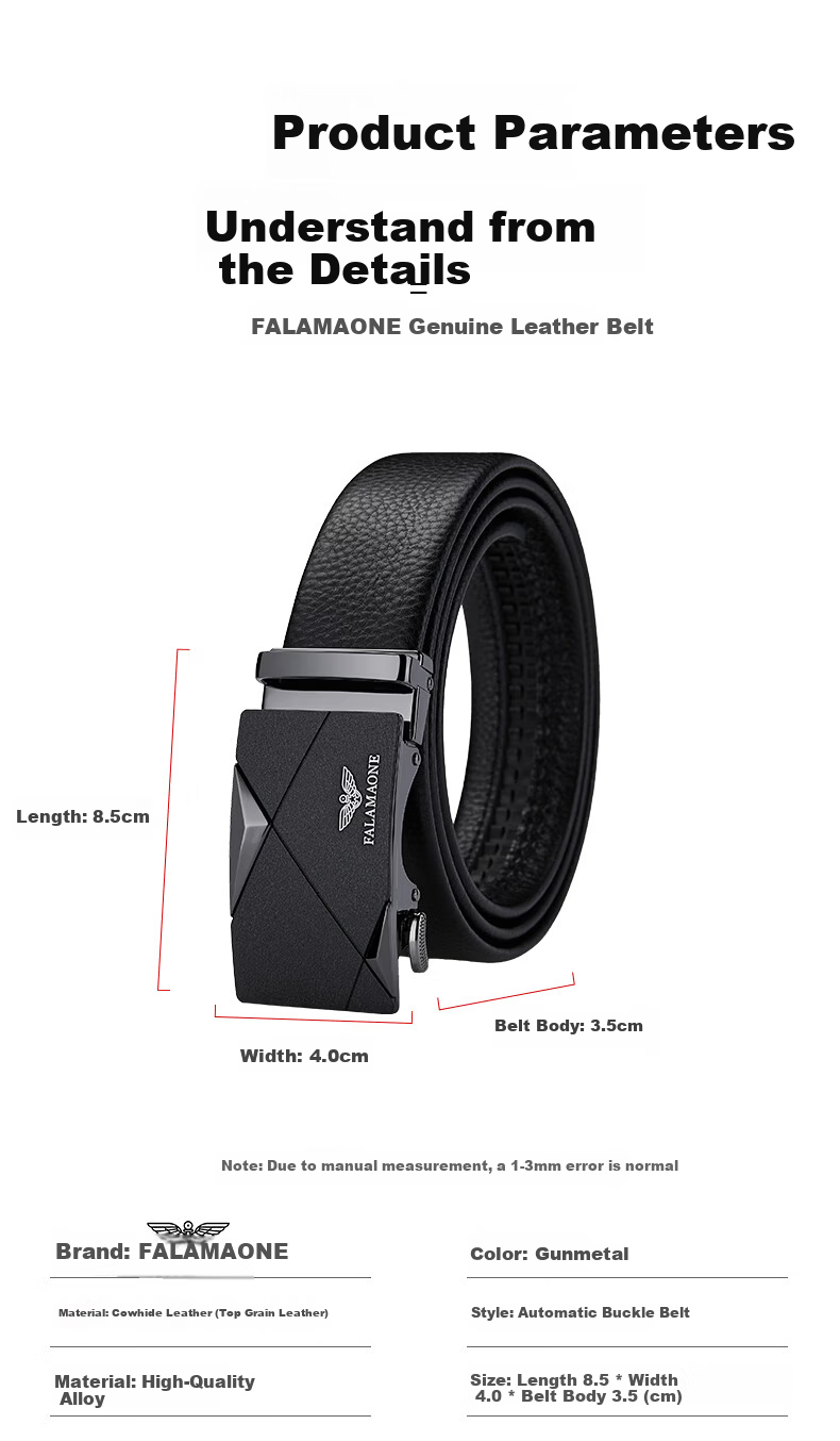 FALAMAONE Armani Men's Genuine Leather Automatic Buckle Belt Gift for Boyfriend Husband 7
