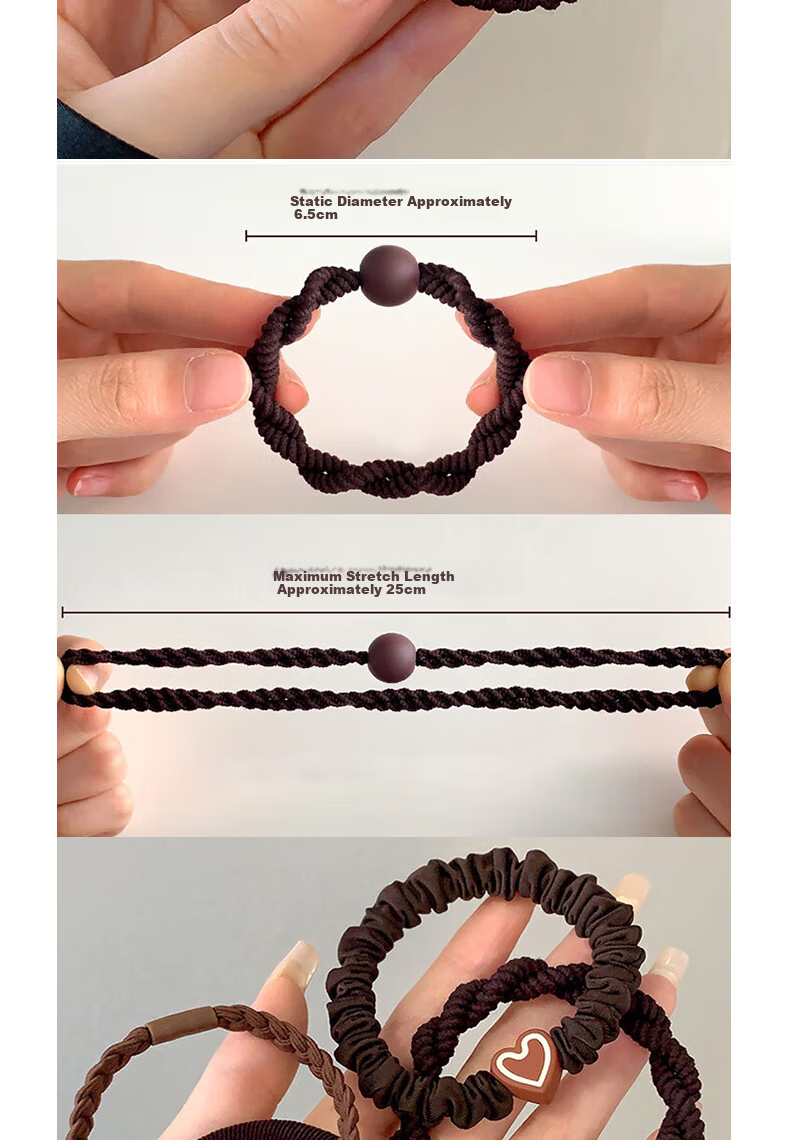 Jianyingshu Versatile Coffee Color Fashion Hair Ties 5-Pack Elastic Hair Bands for High Ponytail 3