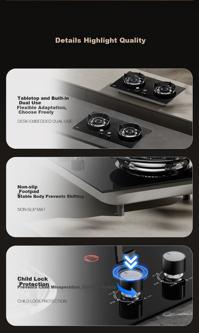 CHIGO Gas Stove with 15% Government Subsidy, 5.0kW High Flame Double Burner, Built-in and Tabletop Glass Panel Gas Cooker JZY-KN108 10
