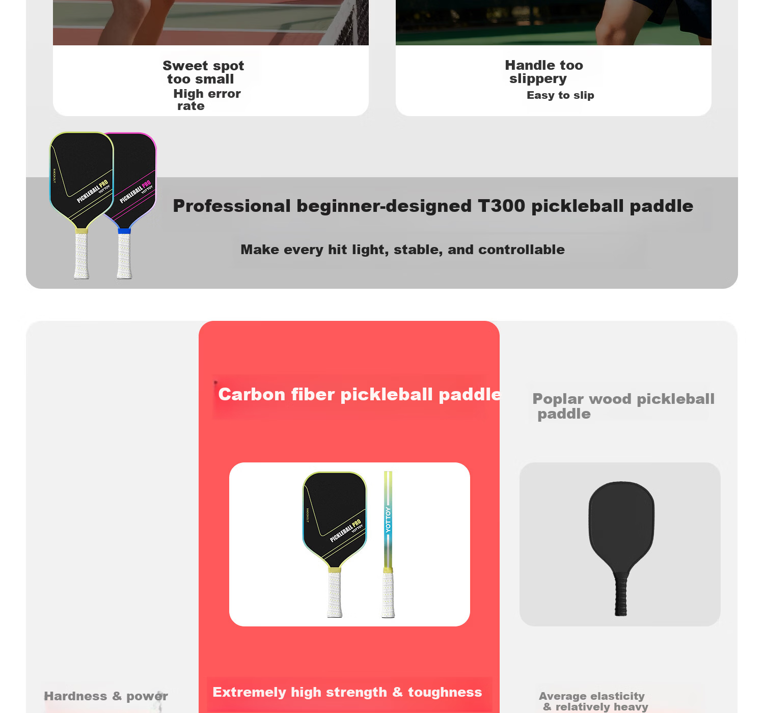 Yottoy Pickleball Paddle Set Carbon Fiber Professional Training Competition Neon+Phantom Flame 1