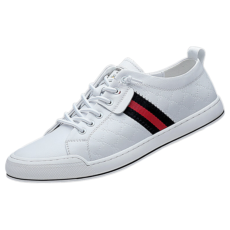PLAYBOY Men's Shoes, Autumn Trendy Korean Style Fashion Simple Breathable Slip-On Casual Leather Shoes for Men, White, Size 40
