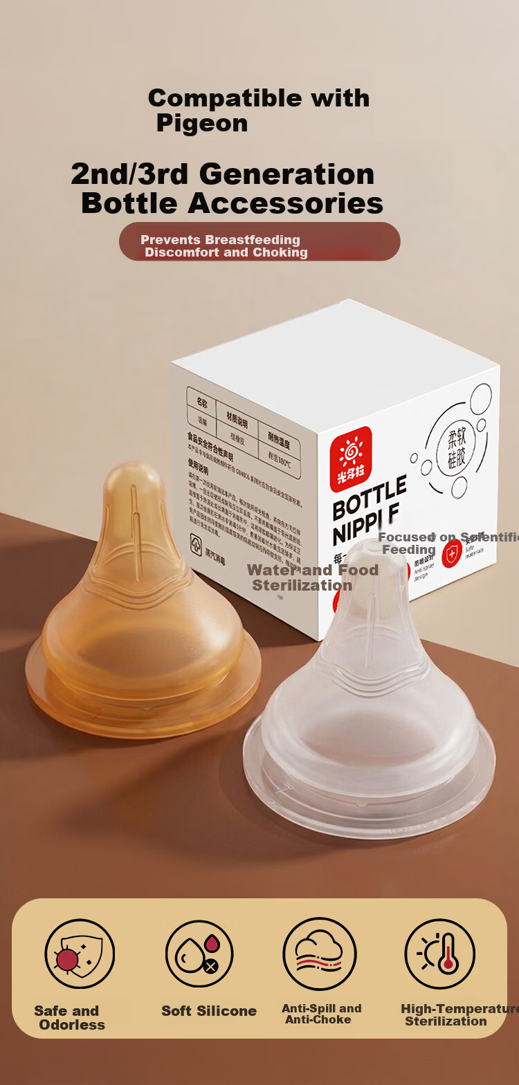 Guangduola Ultra Soft Real Feel 3rd Generation Weaning Nipple Eccentric Wide Neck for 1 Month+ Compatible with Pigeon Baby Bottle Accessories 1
