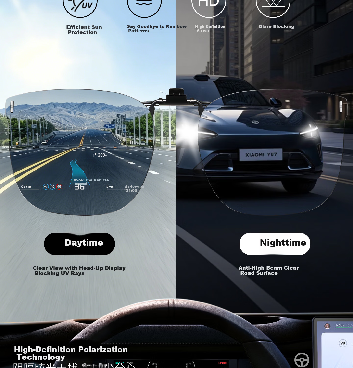 CAPONI Polarized Clip-On HUD Display Sunglasses UV Protection Driving Glasses for Men and Women 7