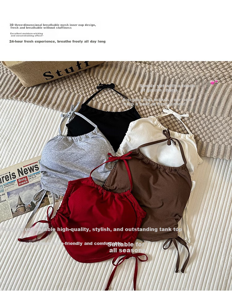 Modal Halter Neck Camisole Women's Simple Fashion Backless Bra Slim Fit Top with Chest Pad 5