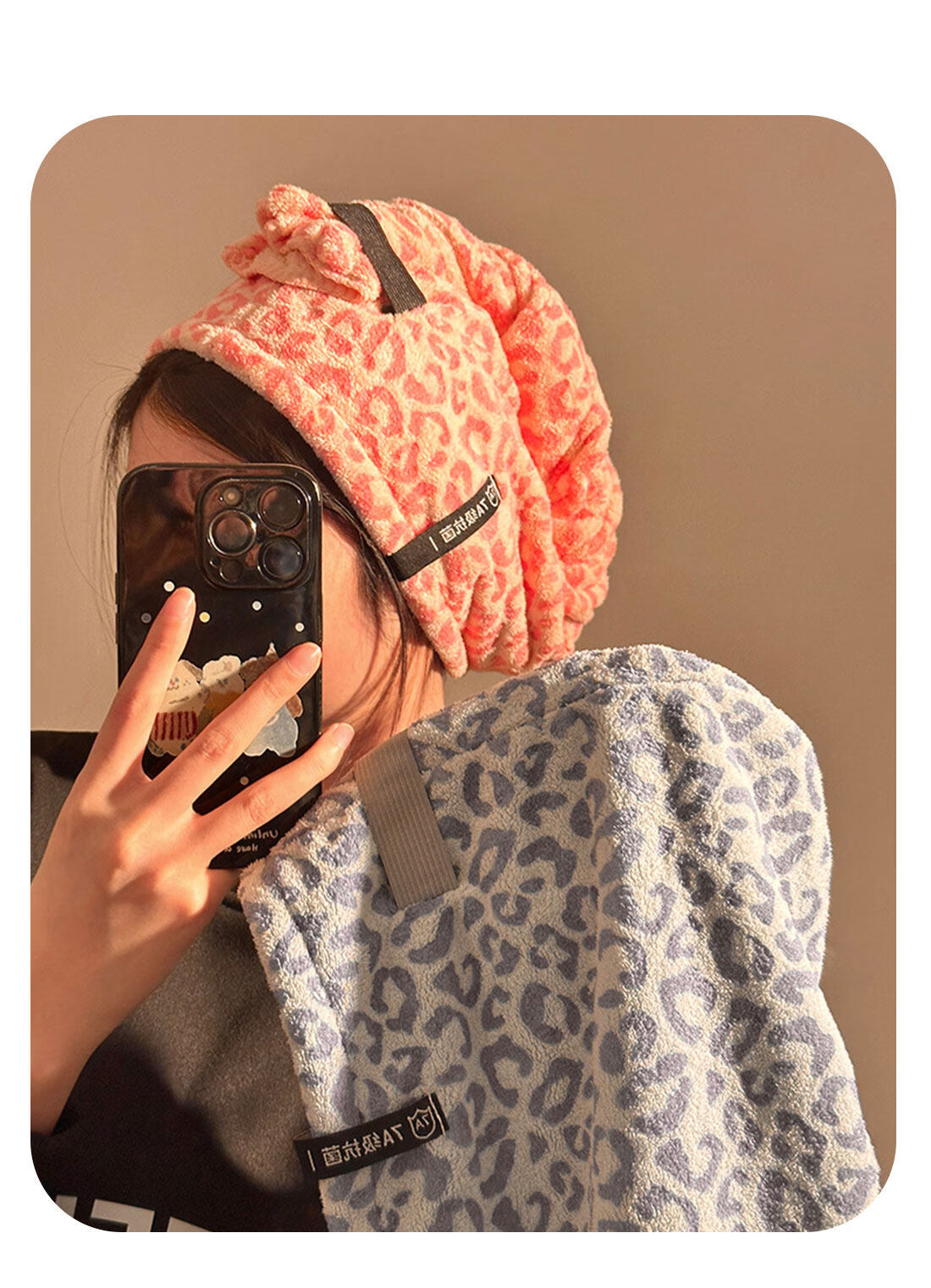 Fan Ye Leopard Print Coral Fleece Thickened Super Absorbent Hair Drying Towel Wrap Bath Cap for Women Adults Students 9