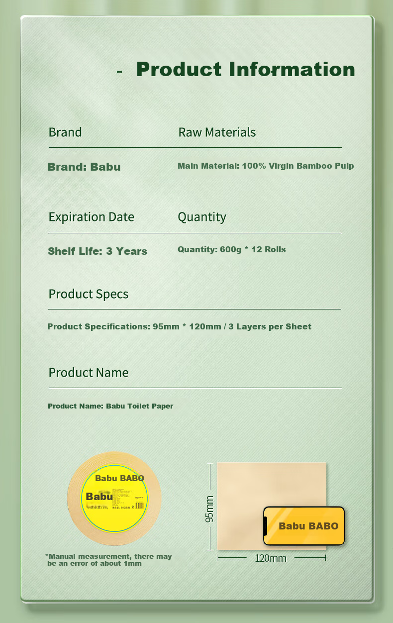 Bamboo Core Toilet Paper 3-Ply 600g*12 Rolls Bulk Pack Commercial Hotel Tissue Paper Napkins Full Box 2