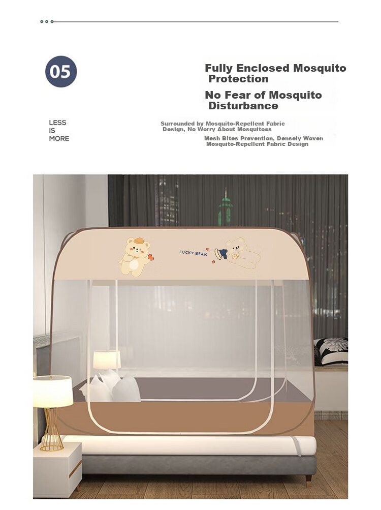 MUJI Type A No-Installation Anti-Fall Steel Wire Mosquito Net Foldable Mongolian Tent Mosquito Net for 1.5x2m Bed with Dustproof Top 6