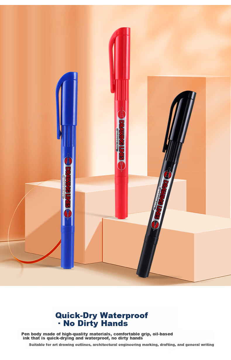 BAOKE MP2920 Oil-Based Dual-Ended Liner Pen Red 12pcs/Box 7