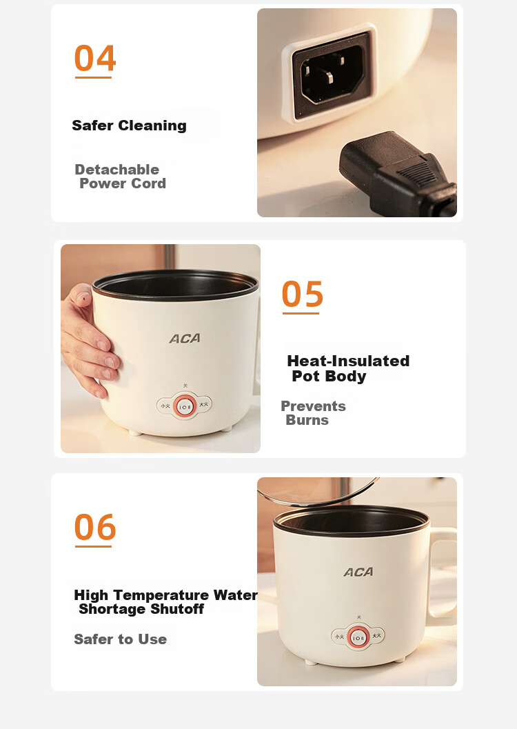 ACA Price Protection 618 Electric Cooking Pot Dormitory Small Electric Pot Electric Steamer Student Dormitory All-in-One Instant Noodle Mini Hot Pot Multifunctional Electric Heating Pot Z100 11