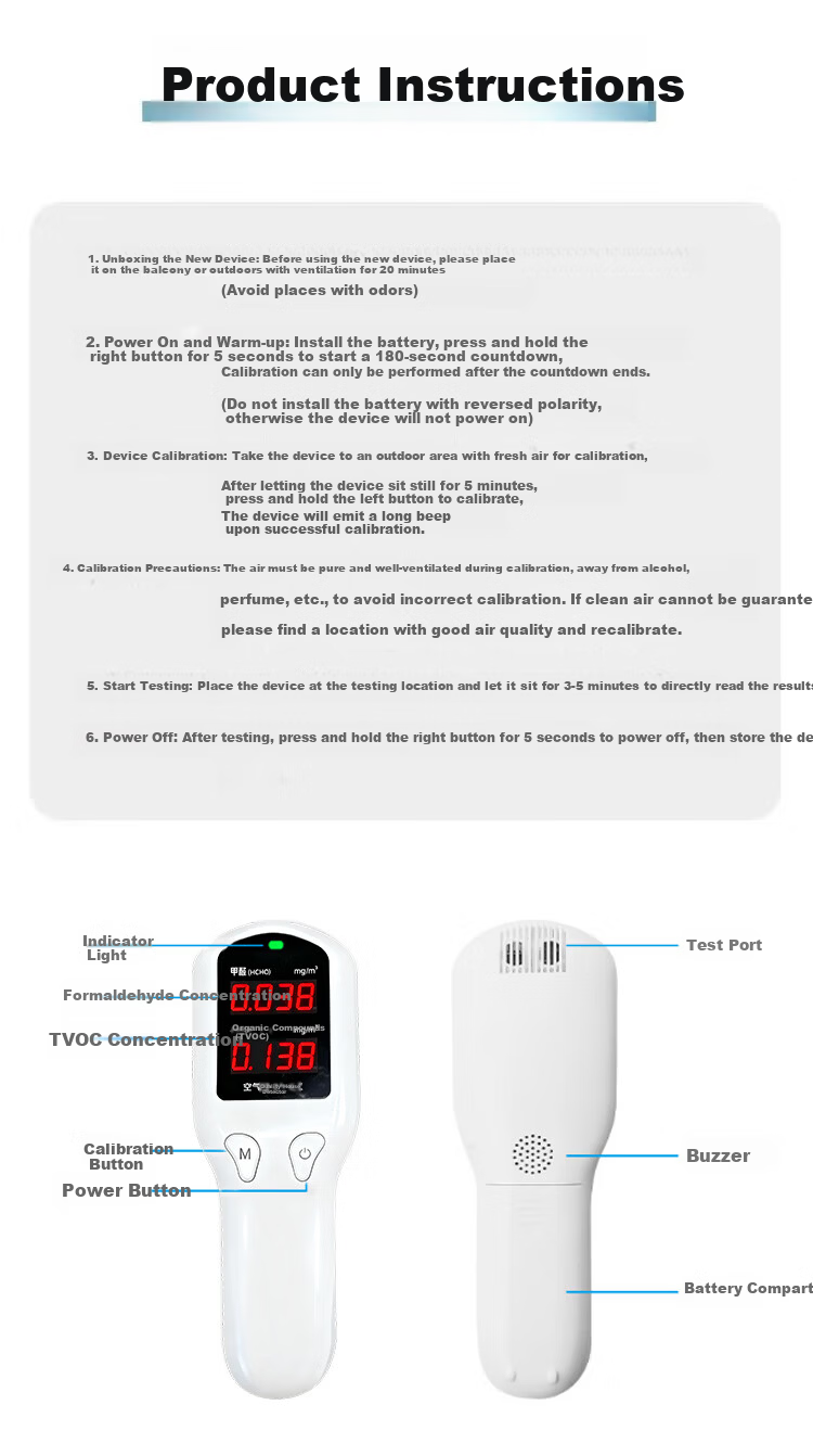 Padi Ling Formaldehyde Detector Carbon Dioxide High-Precision Home Air Quality Tester Indoor Formaldehyde Meter 5-in-1 8