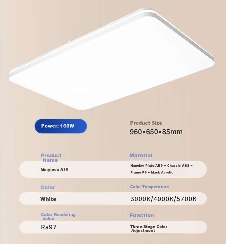 Midea Ceiling Light Living Room LED Eye-Care Dimmable Three-Color Lighting Fixture 160W Bright Eye 10