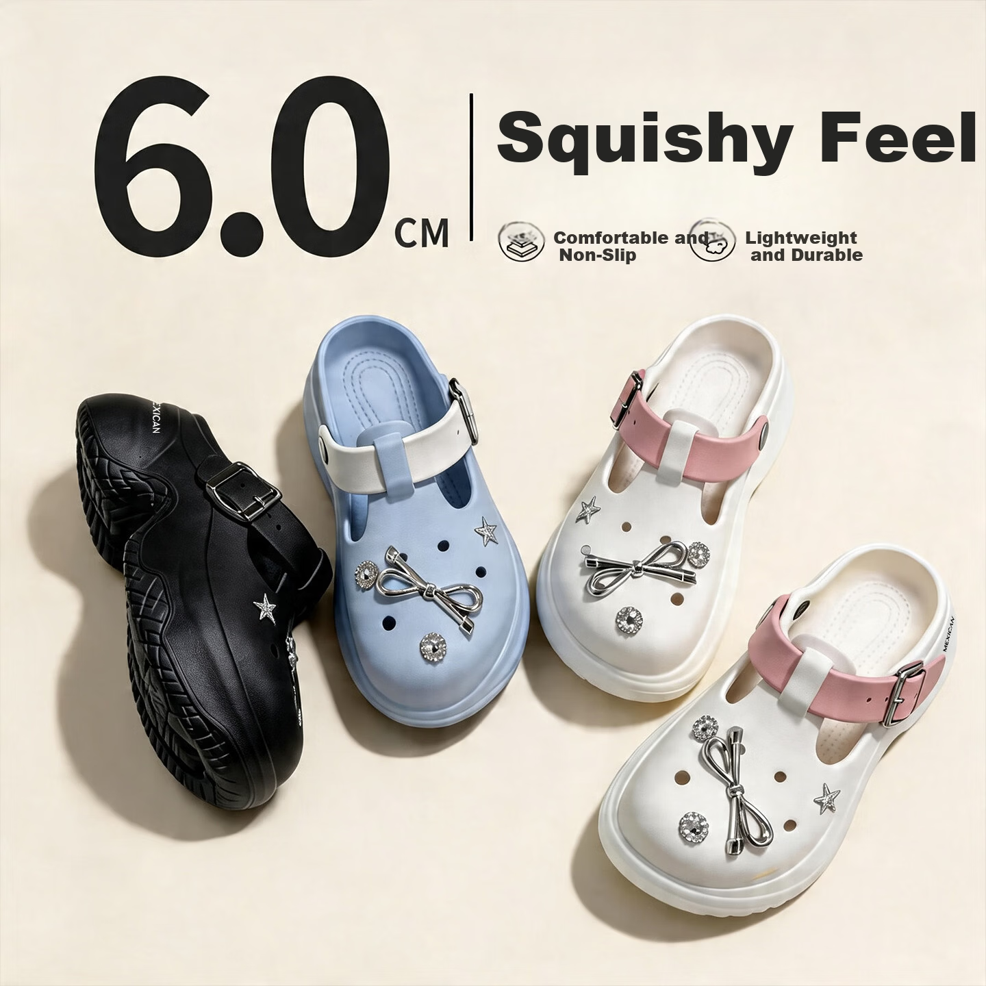 MEXICAN Thick Sole Clog Shoes for Women Summer Platform Slippers Outdoor Soft Comfort Height Increasing Closed Toe Sandals Black Size 37-38 1