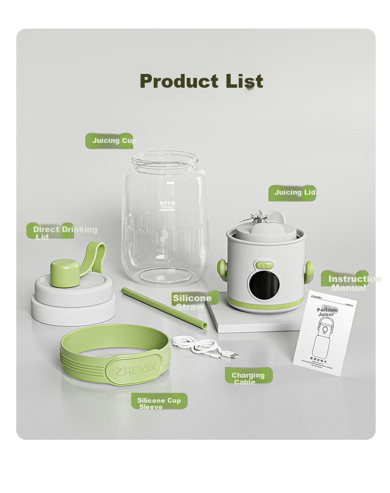 Zhenmi [Top Streamer 10% Off] Small Portable Juicer [J15 Upgraded Version] Multifunctional Juicer with Double Lid Smoothie Blender Cup 17
