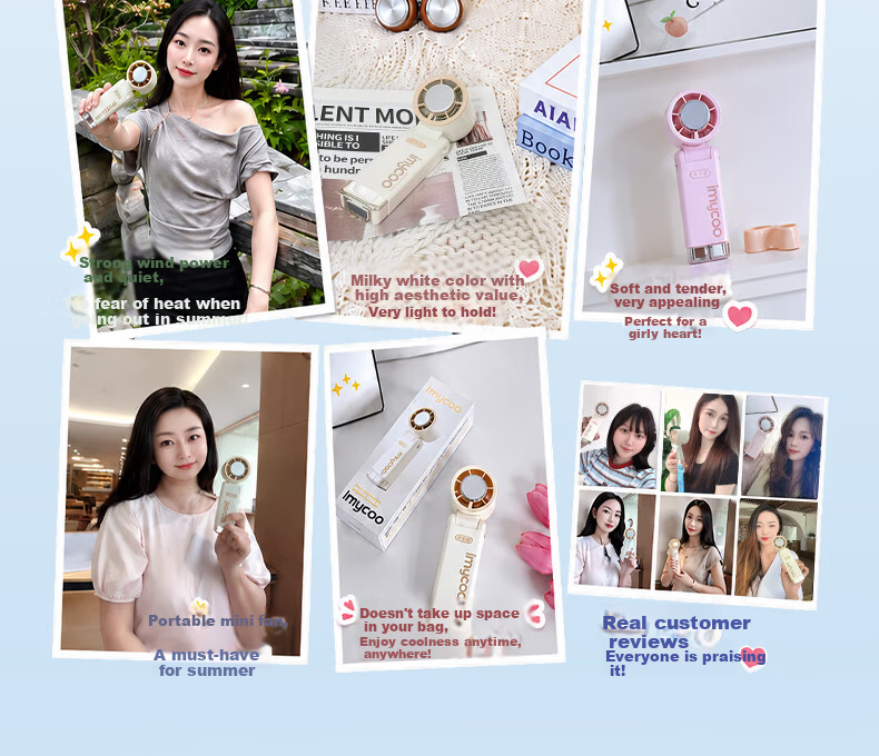 AIMIKU Skin-Friendly Silicone Handheld Mini Fan Student Silent Foldable High-Speed Turbo Fan Office Desktop Small Portable Long Battery Life USB Rechargeable 3