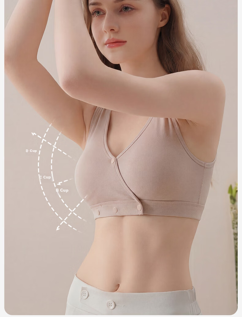 FENYE Three-Buckle Adjustable Nursing Bra Postpartum Feeding Pure Cotton Sleep Bra Anti-Sagging Large Breast Sleepwear Skin Tone L 17