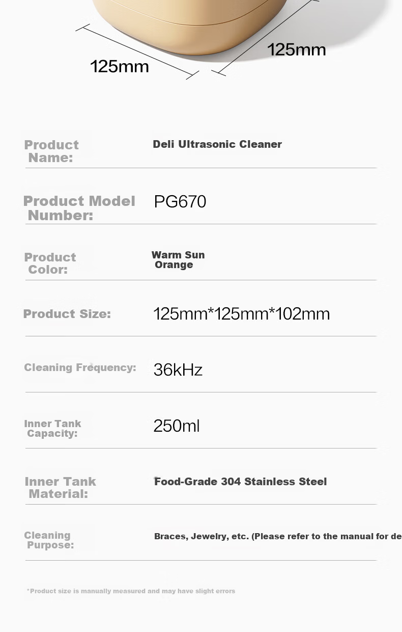 Deli Ultrasonic Cleaner Large Capacity Eyeglasses Sunglasses Jewelry Razor Watch Denture 49kHz High-Frequency Vibration Cleaning Machine Christmas Gift Orange 11