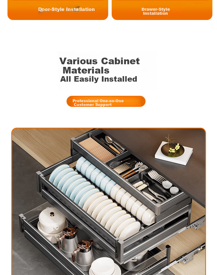 Kabe Three-Tier Kitchen Pull-Out Drawer Cabinet Space Aluminum Alloy Bowl Basket Built-in Dish Pot Chopsticks Storage Organizer 20