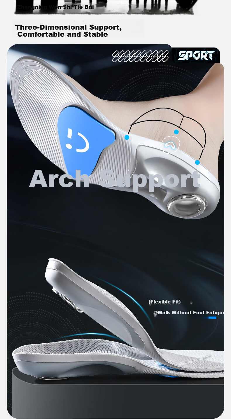 MINISO Spring Air Cushion Sports Insoles Shock Absorption Soft Breathable Arch Support for Long Standing Size 35-38 5