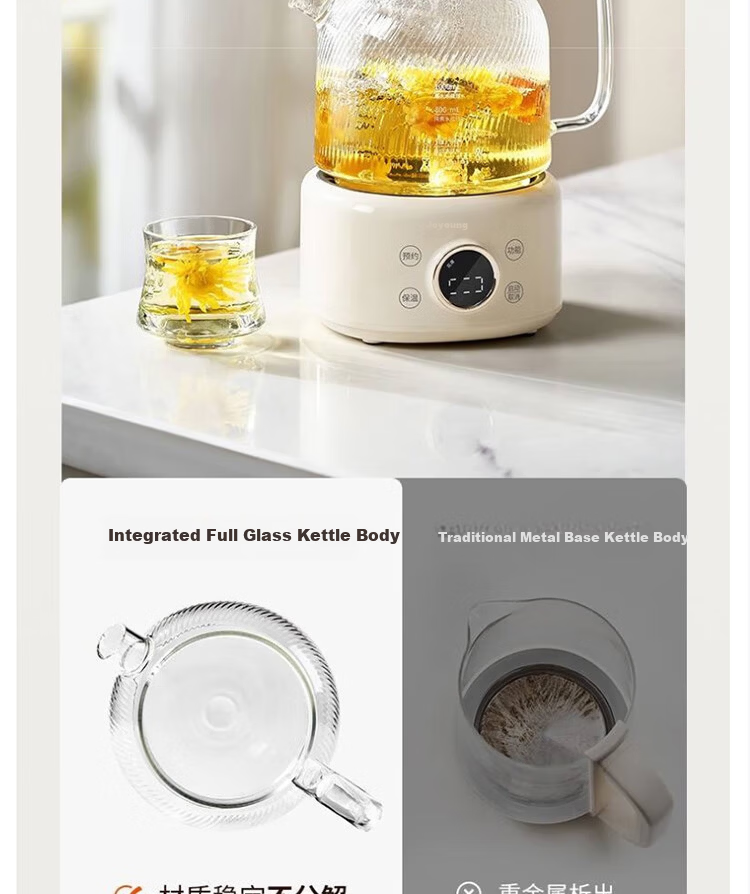 Joyoung 1L Household Glass Tea Maker with 316L Filter, Health Pot, Office Flower Tea Kettle, K10D-WY101 (Tea) 6