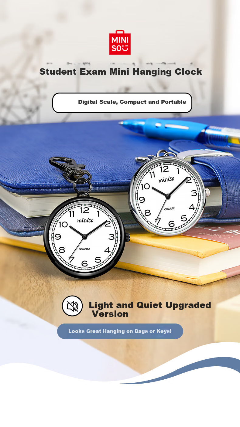 MINISO Compact Pocket Watch Keychain Luminous Unisex Civil Servant Digital Student Hanging Watch Children's Simple Elderly Watch 2