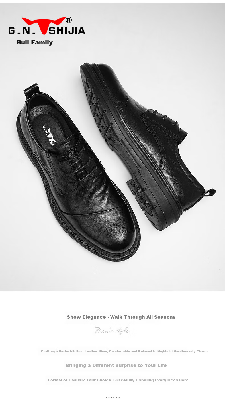 Bull Family New Men's Leather Shoes Business Casual British Style Spring Autumn Groom Wedding Formal Shoes 2