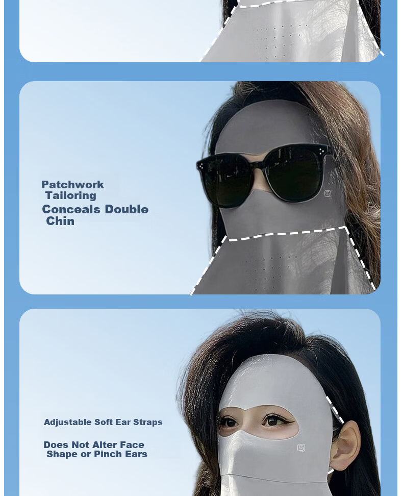 Langsha Sunscreen Face Mask Full Face Cover Outdoor Cycling Mask Ear-Hook UV Protection Loose 3D Extended Neck Guard Face Bikini 17