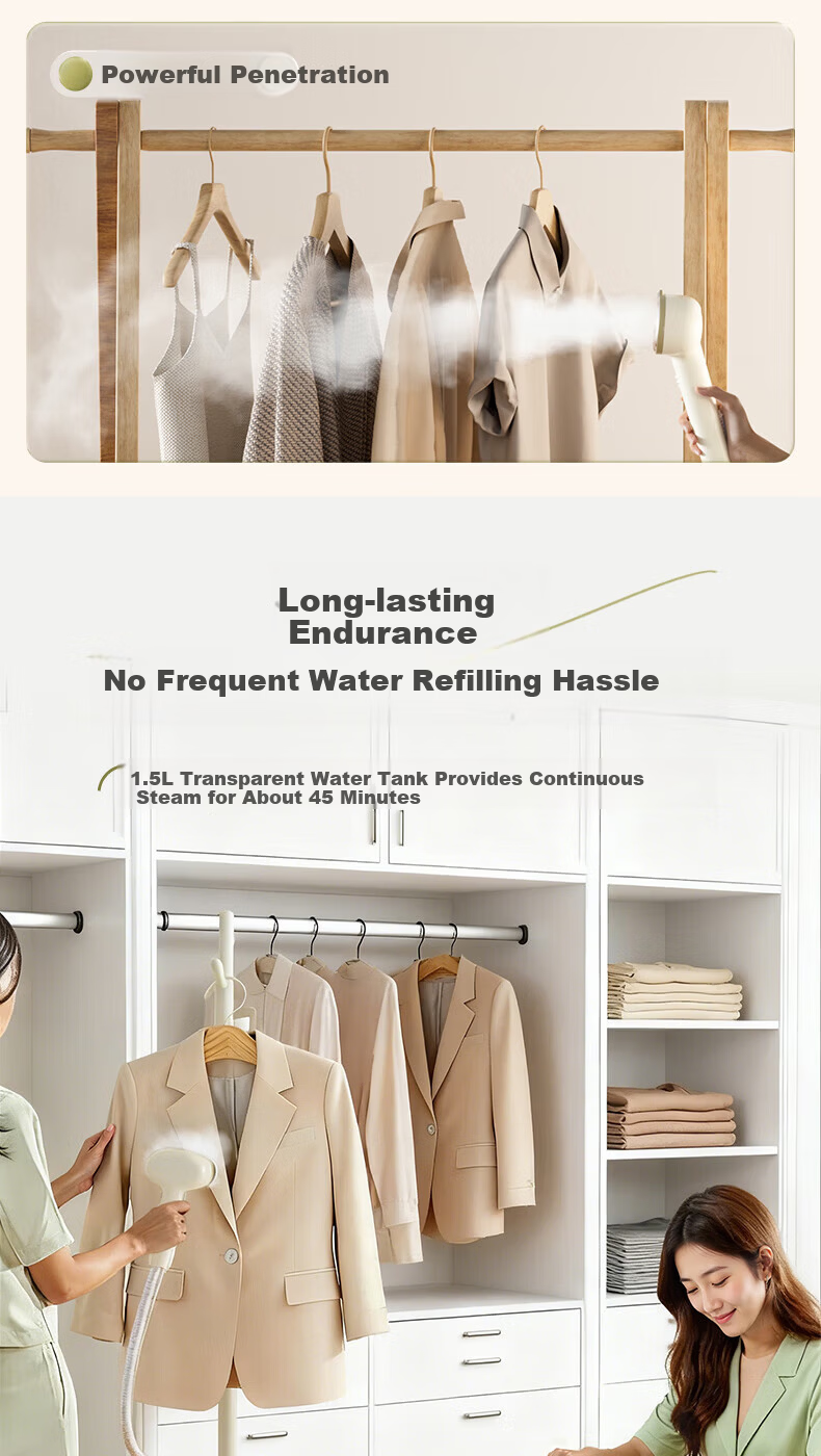 HONGXIN Garment Steamer with Coat Rack Design - Home Steam Vertical Ironing Machine, Sterilization and Mite Removal, Handheld Hanging Clothes Steamer 9