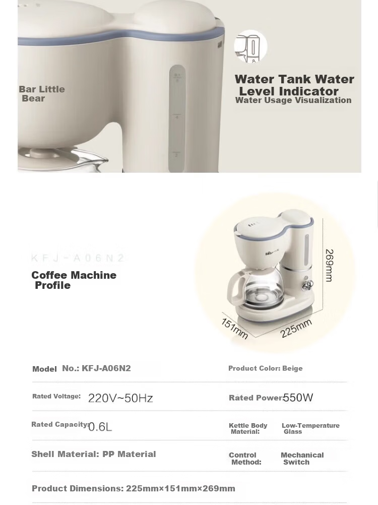 Bear Office Home Small Fresh Brew Coffee Maker Adjustable Strength Drip-Proof Continuous Heating Multi-Function Coffee Machine KFJ-A06N2 [Coffee and Tea Dual Use] 12