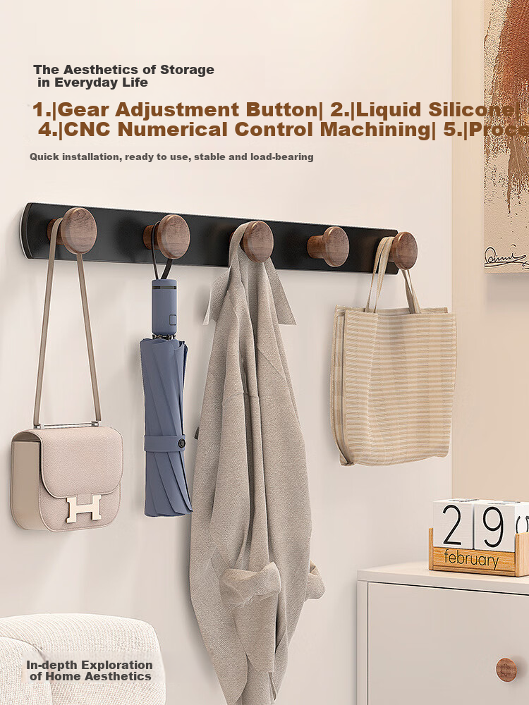 DSRAWMYT No-Drill Wall-Mounted Coat Hook Entryway Door Hat and Clothes Rack Wall Hanging Hook Rack 1