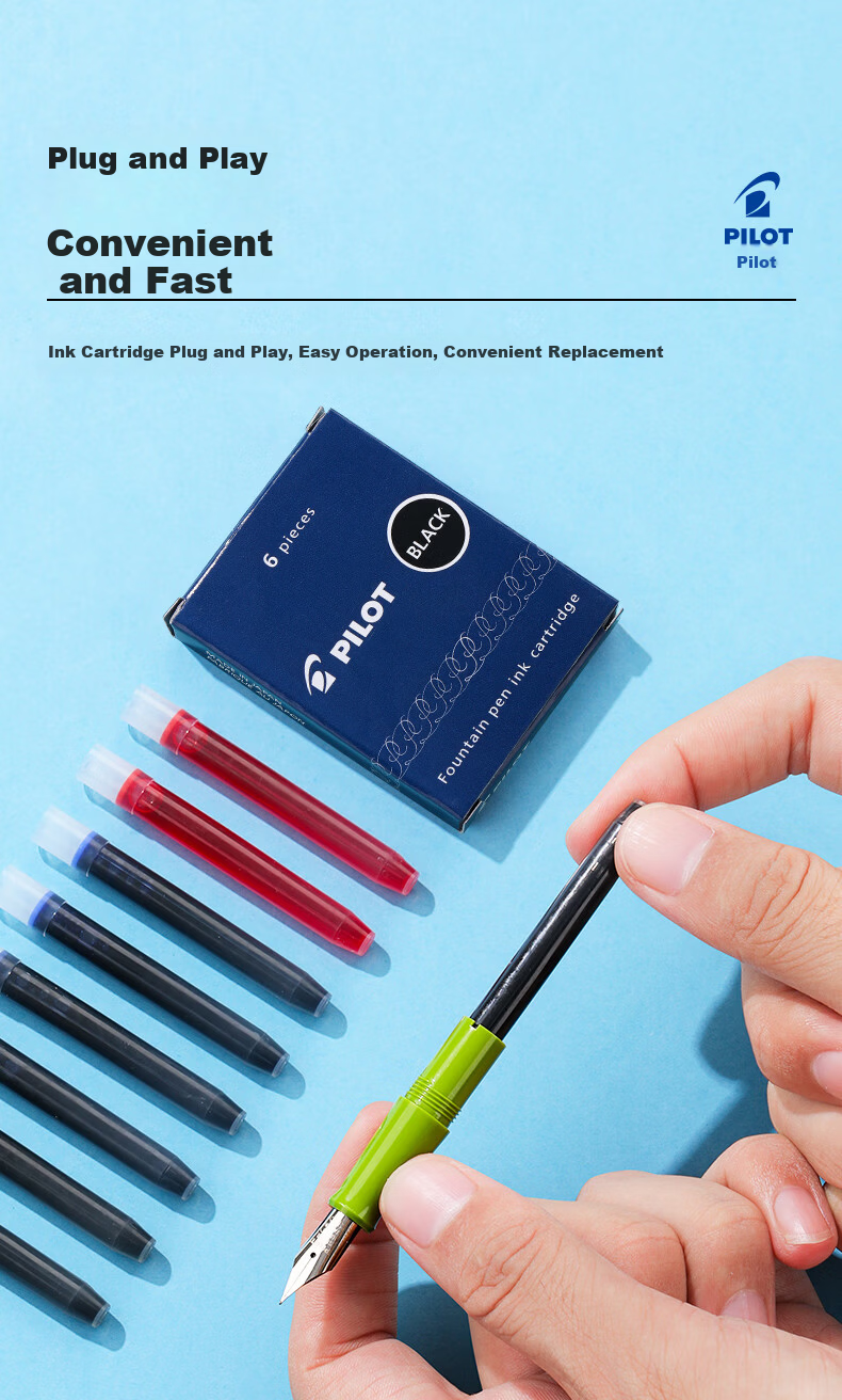 PILOT IC-100 Ink Cartridge Fountain Pen Non-Carbon Ink Fountain Pen for Primary School Students Grades 3-6 Replaceable Ink Cartridges 78G/88G/Guifei 50r/Smiley Face Black 12pcs 4
