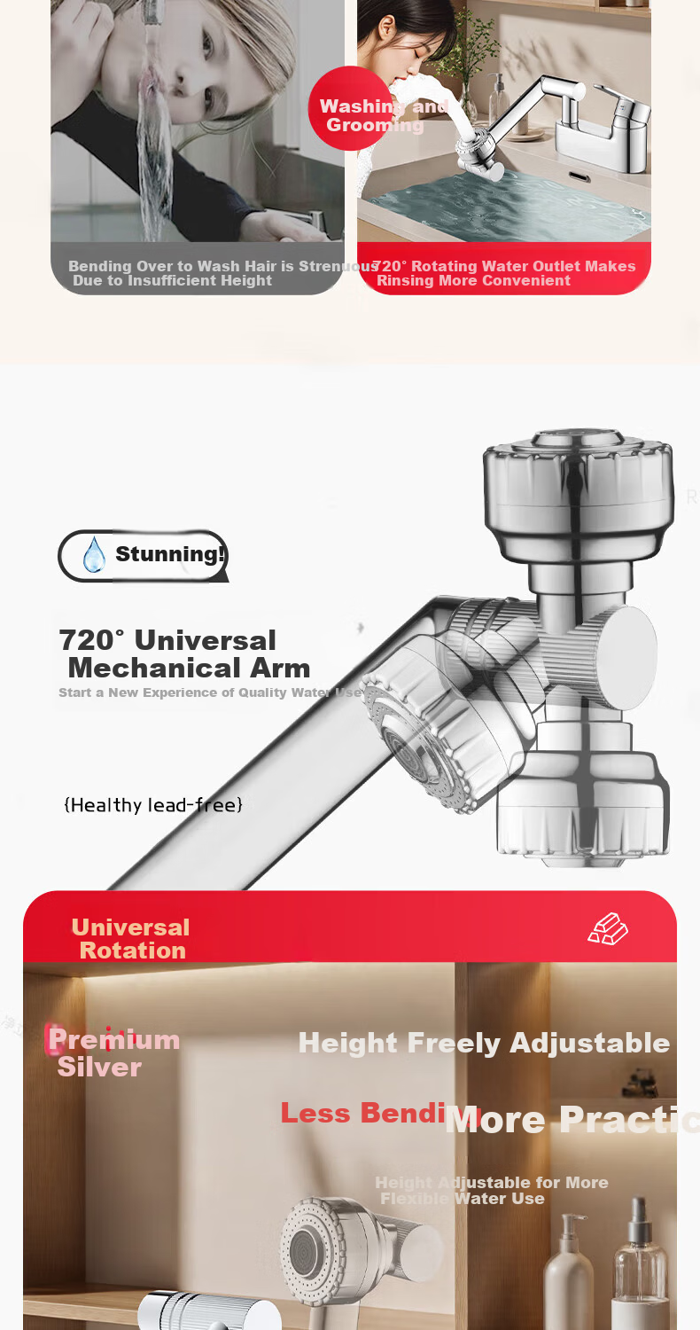 Baihan Wash Basin with Two-Speed Rotatable Faucet, 2-in-1 Hot and Cold Water Three-Hole Universal Vanity Sink Faucet 5