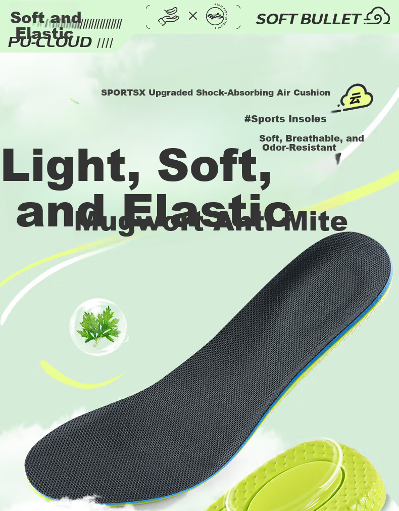 3AnGnI 2-Pack Insoles Unisex High Elastic Shock Absorption Antibacterial Sweat-Absorbing Odor-Resistant Sports Insoles for Long Standing Size 43-44 1