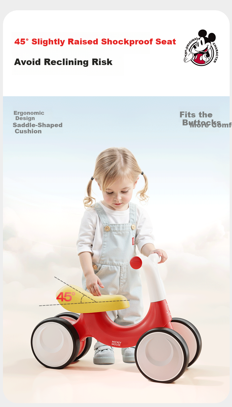 Disney Toddler Balance Bike 1-3 Years Anti-Tip Baby Walker Ride-On Toy Birthday Gift 10