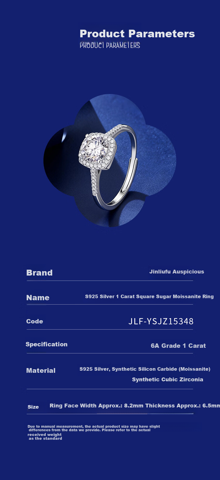 Jinliufu Auspicious Ring Diamond Ring S925 Silver 1 Carat Sugar Cube Moissanite Women's Engagement Anniversary Gift for Girlfriend 3