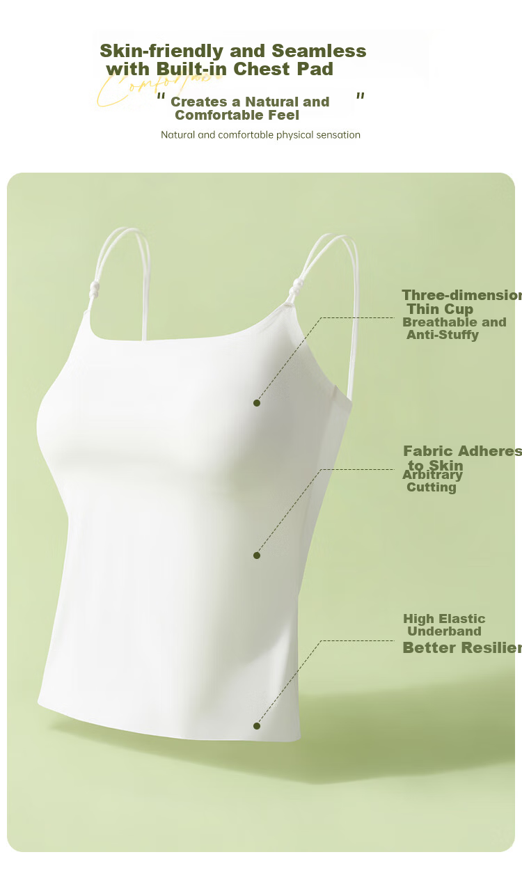 Yiershuang Women's Camisole Tank Top with Camellia Fragrance, Invisible Seamless Bra Pad, Pearl Thin Straps, Basic Backless Underwear 6