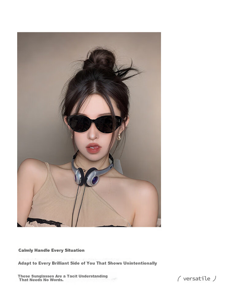 FONHCOO Cat Eye Sunglasses for Women 2026 New High-End Square-Round Face Slimming UV Protection Beach Sunglasses 10