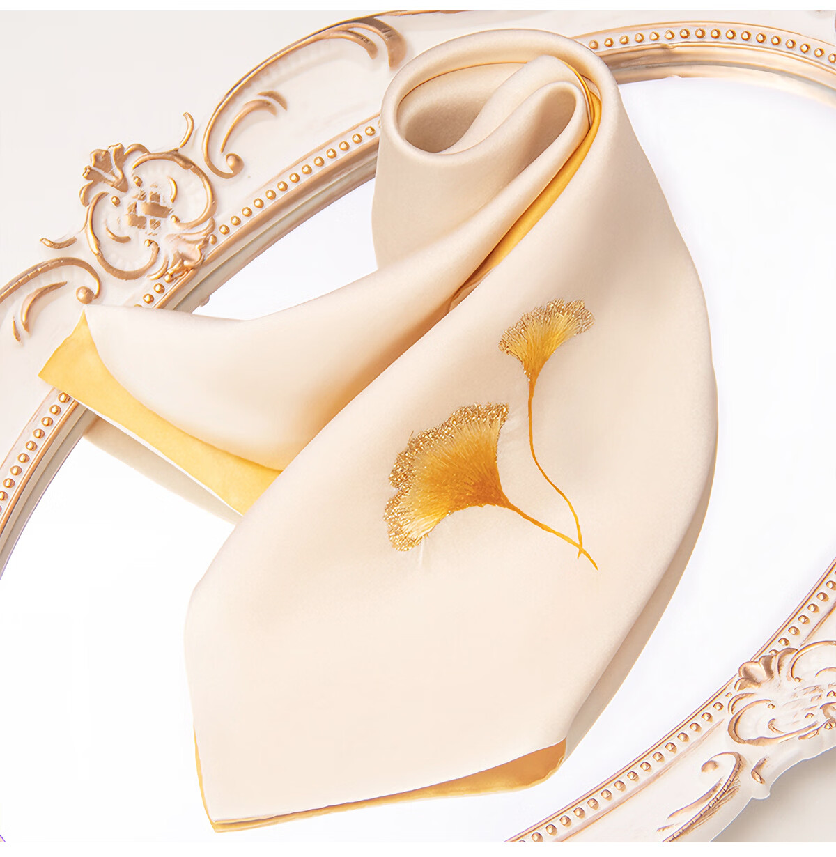 Zhijinlou Silk Embroidered Ginkgo Leaf Small Square Scarf Mulberry Silk Chinese Knot Double-Layer Handkerchief Teacher's Day Gift 6