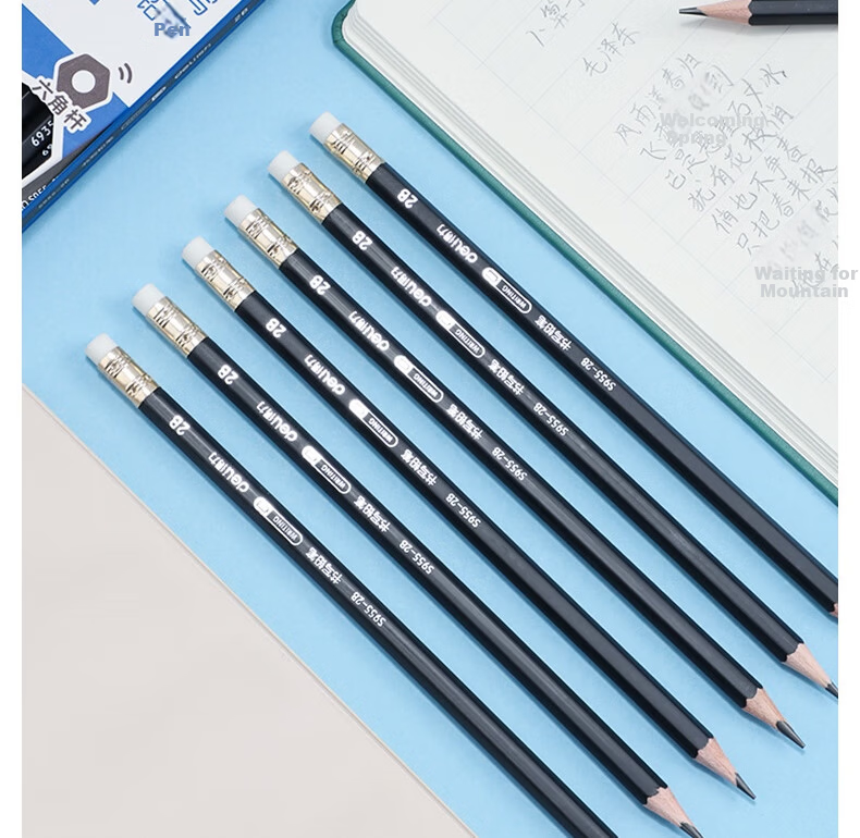Deli 2B Black Barrel Office Leather Tip Writing Pencil Drawing Doodle Pencil 12pcs/Box S955-2B 6