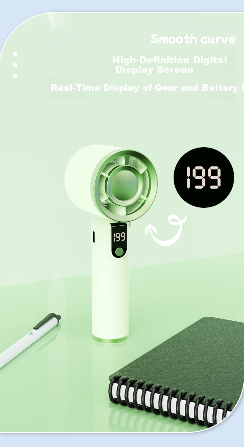 Siyi Cai Small Fan Desktop Bed Handheld USB Rechargeable Quiet Portable Mini Table Fan with Digital Display Dormitory Sky Blue 6