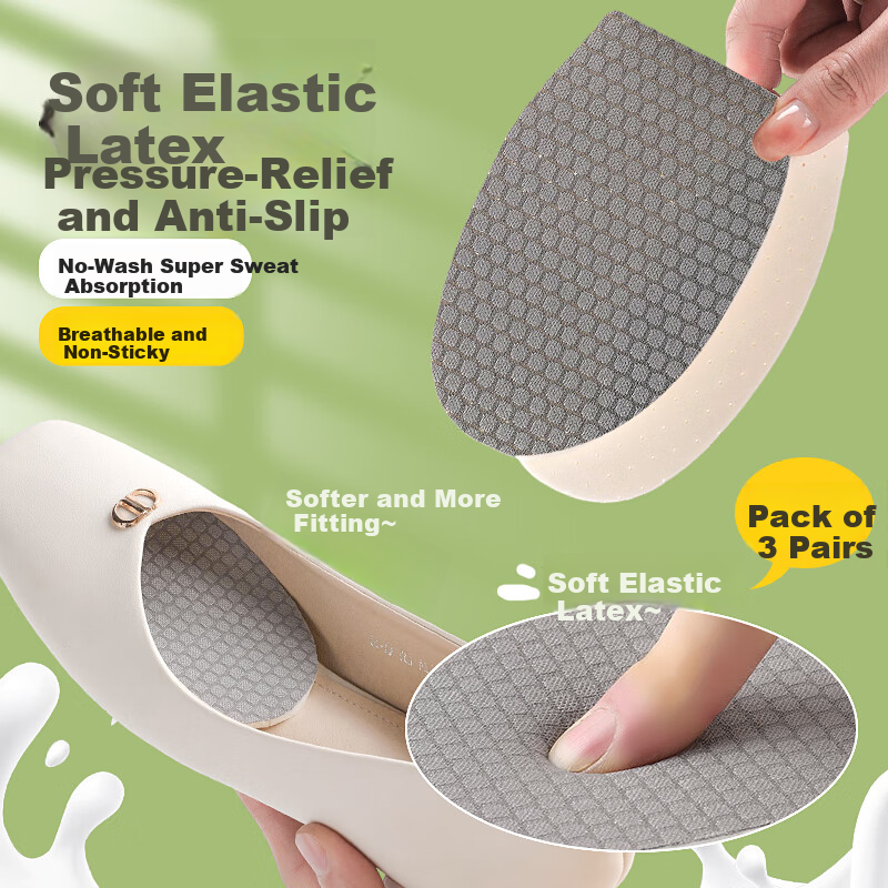 FOOTOPPO Latex Pressure-Relief Forefoot Pads Women's Non-Slip Gel Half Insoles for High Heels Thickened Anti-Slip Half Inserts