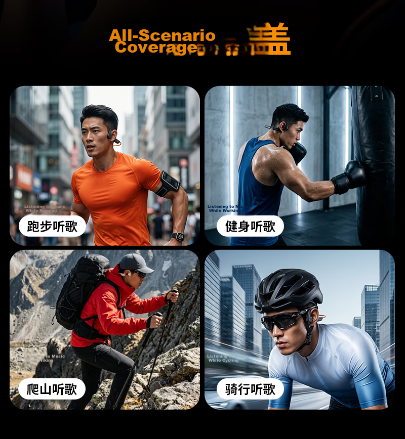 Skyworth G7 Bone Conduction Bluetooth Open-Ear True Wireless Neckband Sports Running Call Noise Cancelling Long Battery Life Music Headphones Compatible with Huawei Apple High Gloss Black 15