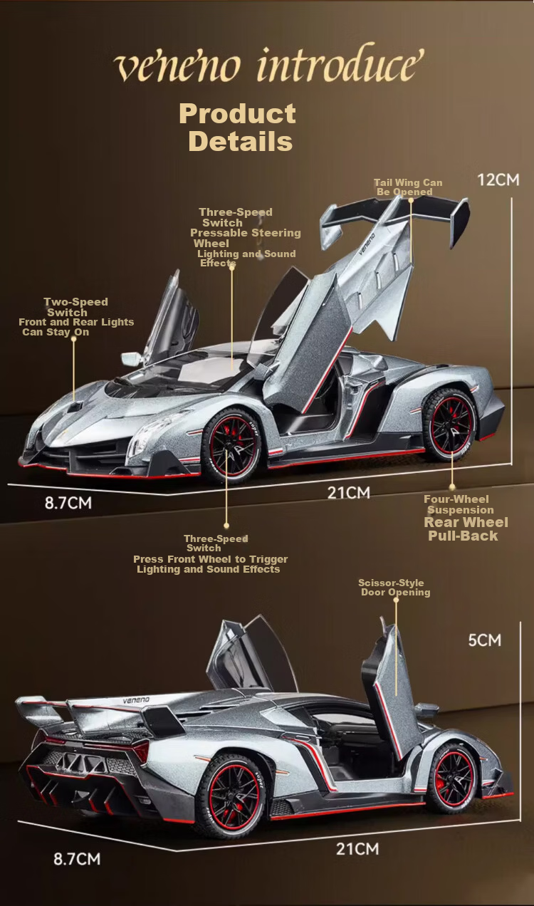 Fozao Lamborghini Sports Car Model Children's Educational Toy Boys Birthday Gift Poison Collection Silver + Leather Dust Cover 5