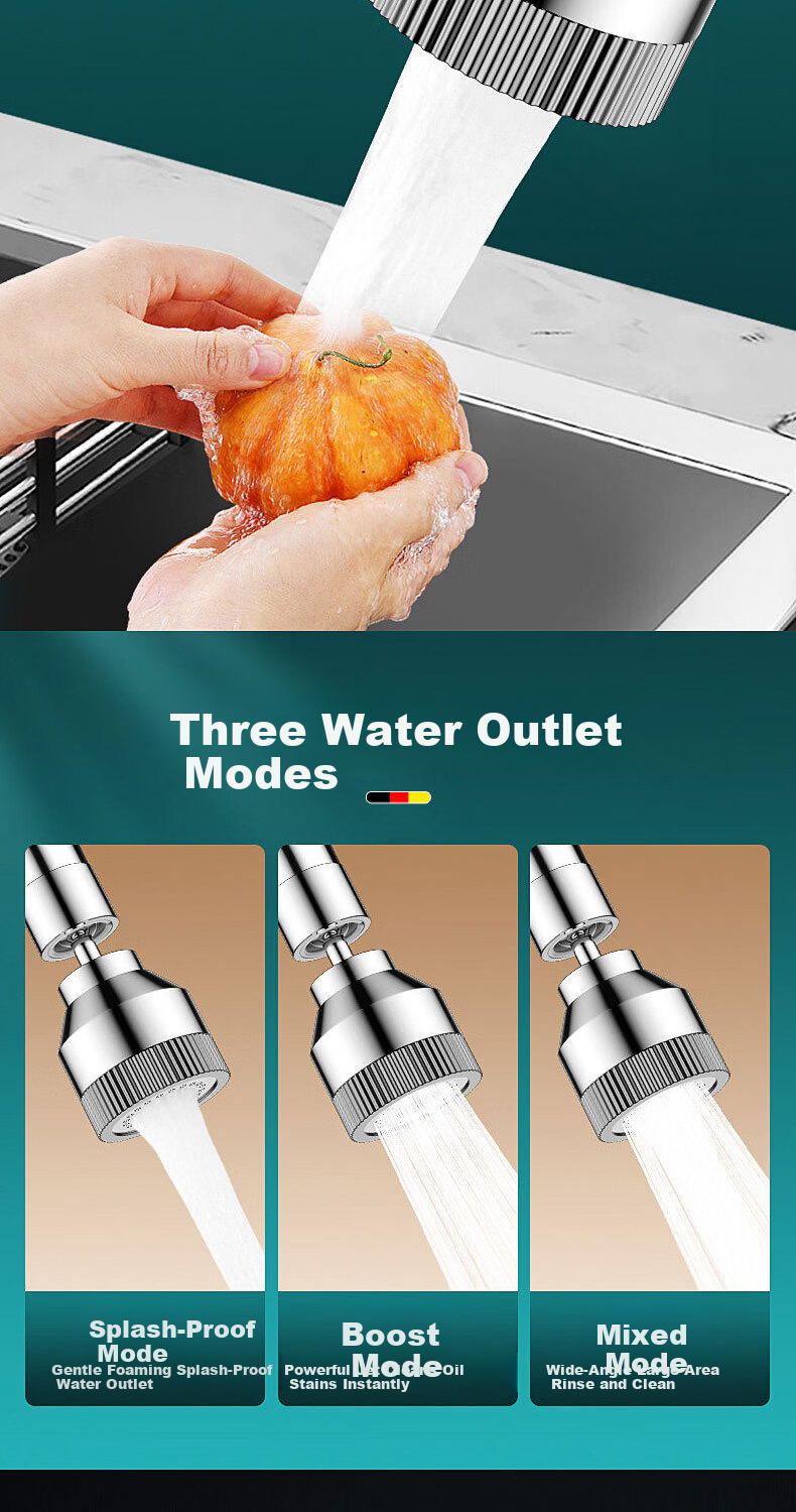 HOMK German Kitchen Faucet Extender Splash-Proof Universal Rotating Faucet Aerator Extension 6